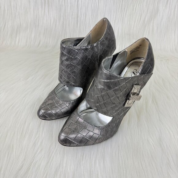 Women's Dereon Carried Away Pewter Croc Embossed Heels Size 8.5 - Picture 5 of 15